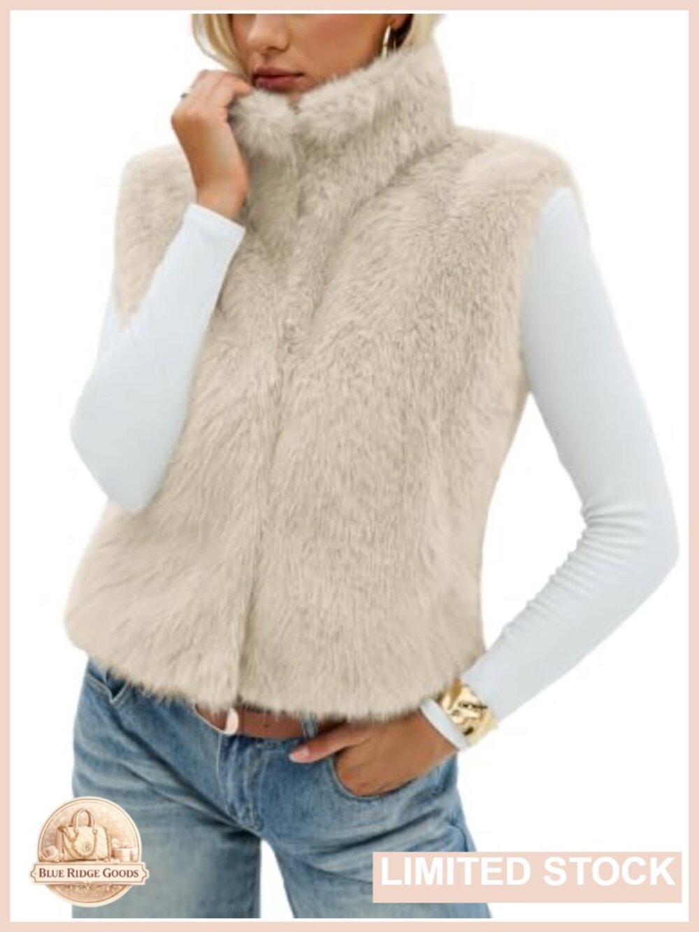 Faux Fur Vest Stand Collar Fuzzy Warm Cropped Sleeveless